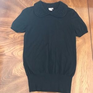 H&M black blouse with beaded collar